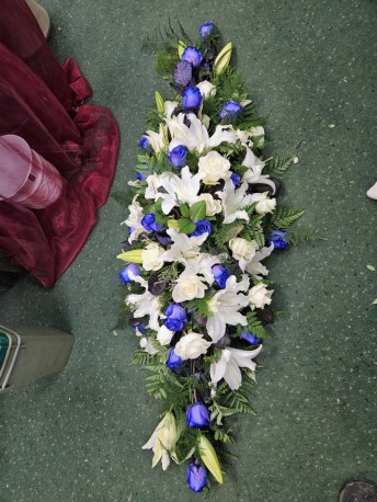 Blue & White Casket Spray